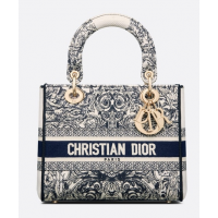 Женская сумка Christian Dior LADY D-LITE синяя с белым