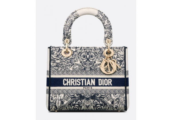 Женская сумка Christian Dior LADY D-LITE синяя с белым