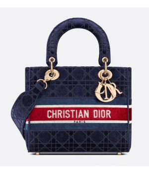 Сумка Christian Dior LADY D-LITE черная с красной полоской