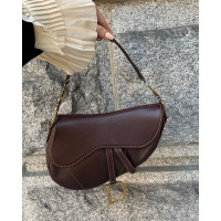 Christian Dior сумка Saddle темно-коричневая с черным ремнем