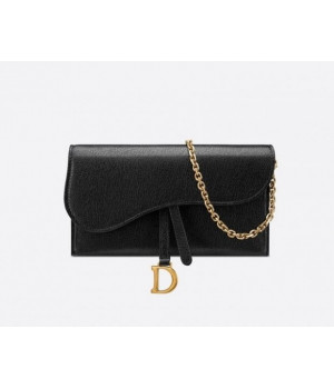 Кошелек Dior кожаный на цепочке черный