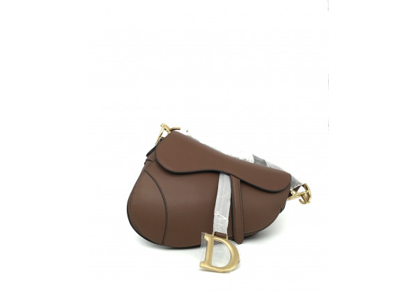 Christian Dior сумка Saddle темно-коричневая с черным ремнем