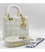 Сумка Christian Dior Lady белая с золотым логотипом