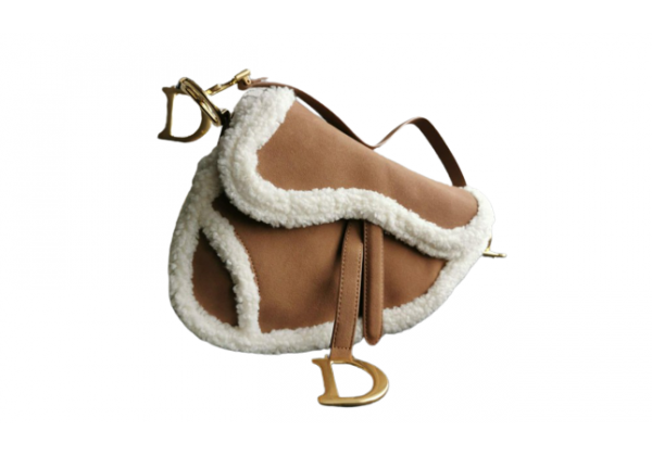 Сумка Christian Dior Saddle с мехом коричневая